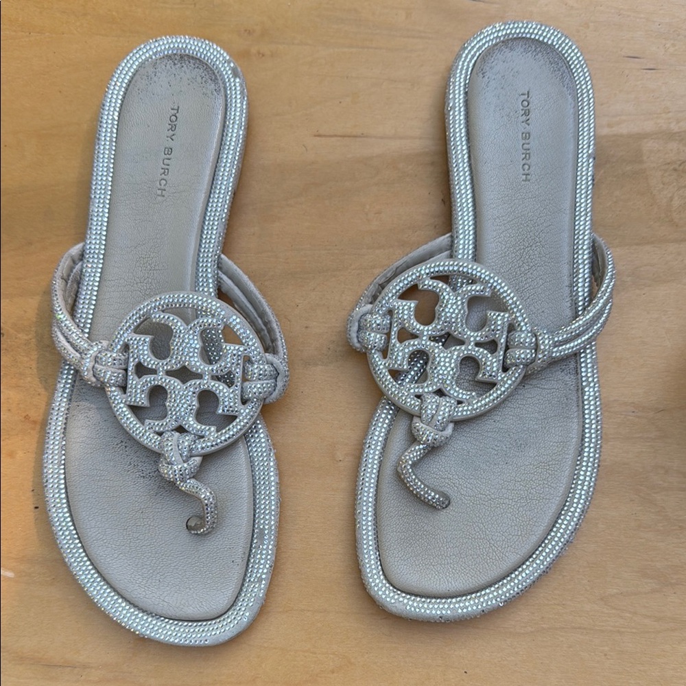Tory Burch Metallic Silver Sandals